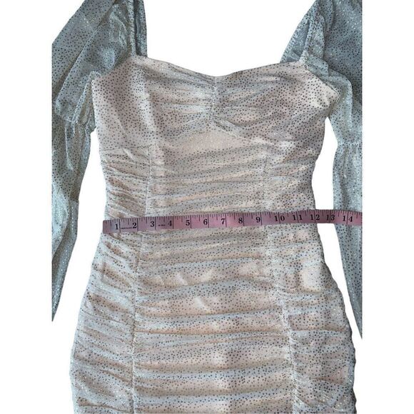 BCBGENERATION Metallic Dot Long Sleeve Ruched Dress in Color Champagne - Picture 13 of 14